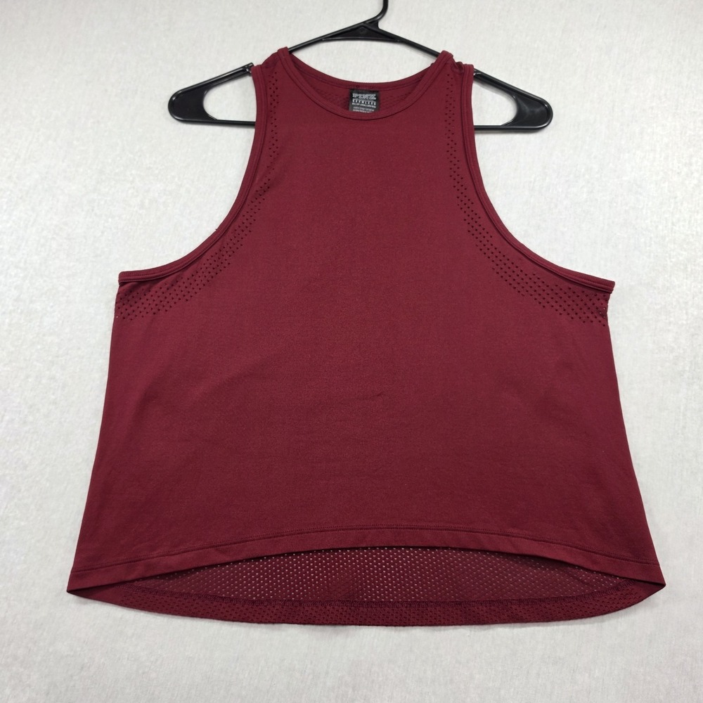 PINK Victoria's Secret Maroon Seamless Mesh High Neck Crop Tank Top XS Sporty
